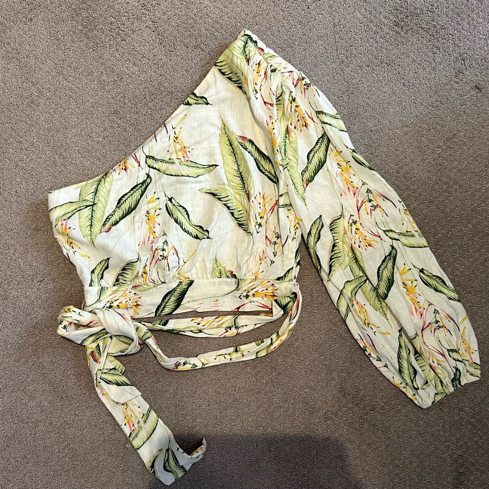 BCBGMAXAZRIA BIRD OF PARADISE CROPPED TOP